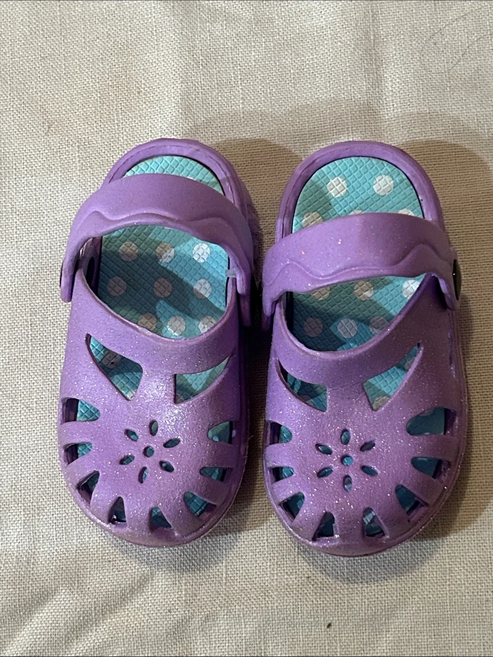 Kids Lightweight Purple Glitter Slip-On Sandals with purple lightPolka Dot Insol